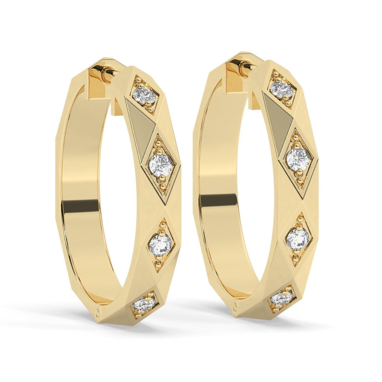 Diamond Huggie Earrings / 14k Gold Hoop Earrings / Anniversary Birthday Graduation Bridal Wedding Gift / Mothers day gift idea for her
