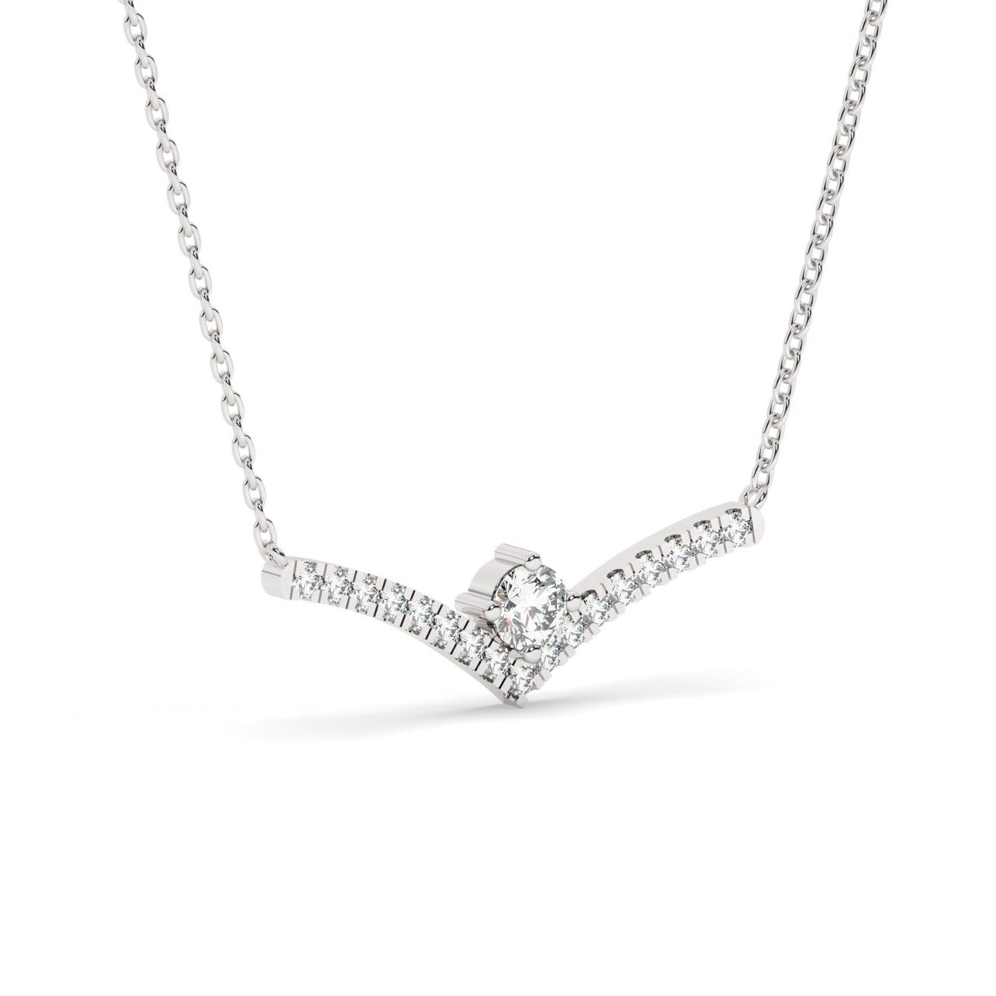 Solitaire Diamond Chevron Necklace / 14k Curved Bar Necklace / Diamond Statement Necklace / Gift for her / Dainty Diamond Necklace