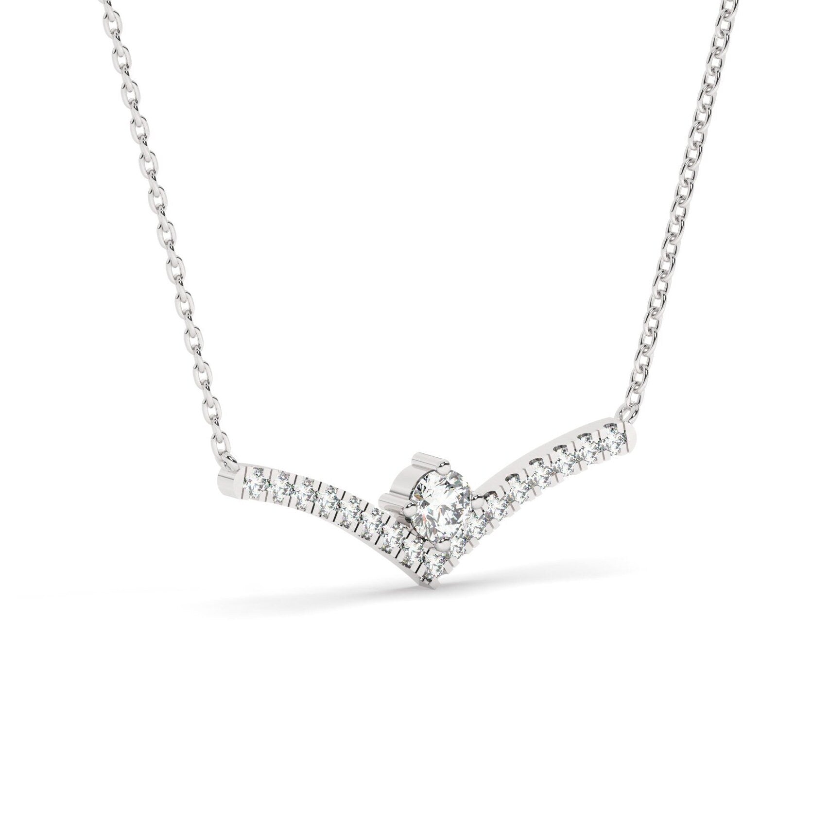 Solitaire Diamond Chevron Necklace / 14k Curved Bar Necklace / Diamond Statement Necklace / Gift for her / Dainty Diamond Necklace
