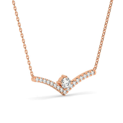 Solitaire Diamond Chevron Necklace / 14k Curved Bar Necklace / Diamond Statement Necklace / Gift for her / Dainty Diamond Necklace