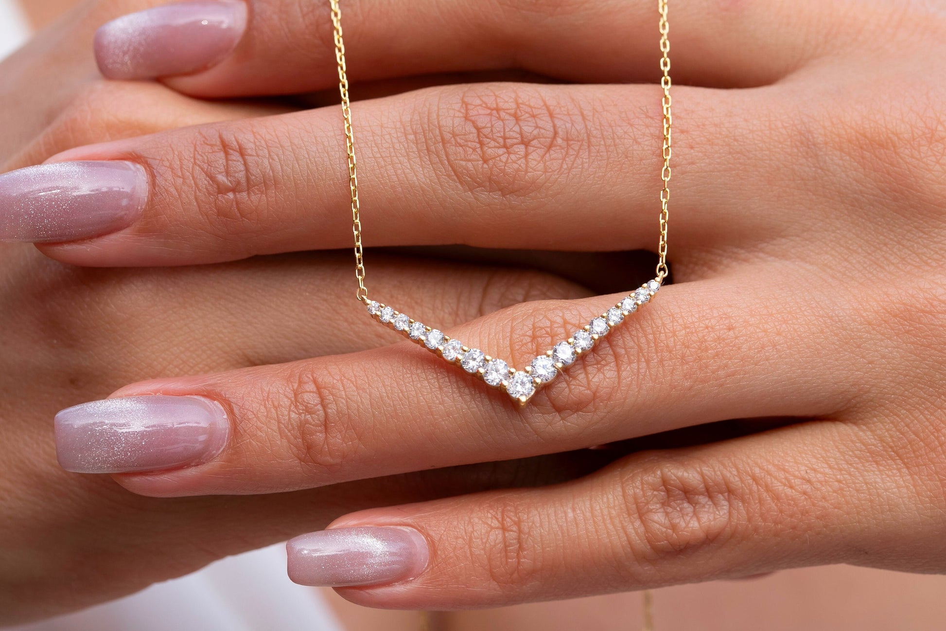 1 CT Diamond Chevron Necklace / 14k Gold Diamond V Necklace / Diamond Statement Necklace / Diamond Holiday Gift