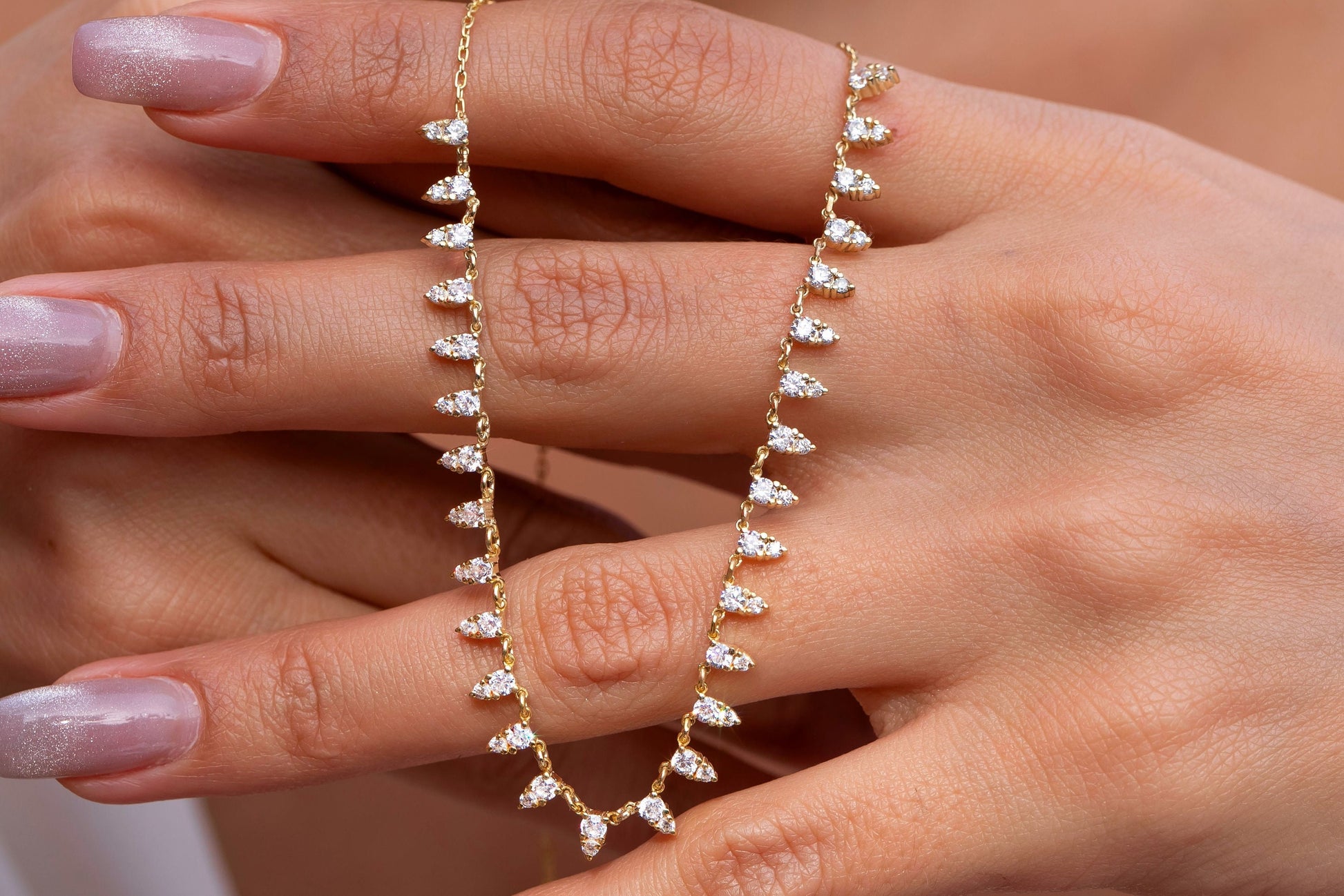 Diamond Segment Necklace / 14k Gold and Diamond Spike Choker Necklace / Statement Necklace / Minimalistic Station Necklace