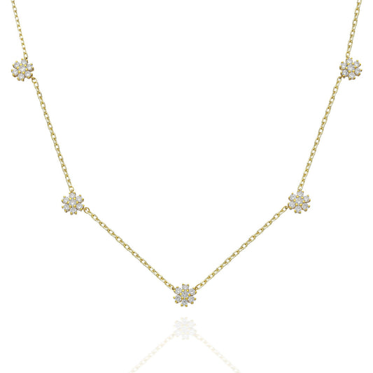 Diamond Flower Station Necklace / 14k Gold Flower Station Necklace / Dainty Charm Necklace / Minimalistic Station Necklace