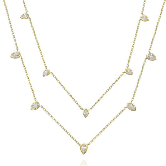 Diamond Tear Drop Station Necklace / 14k Gold Pear Diamond Station Necklace / Dainty Diamond Necklace / Layering Necklace