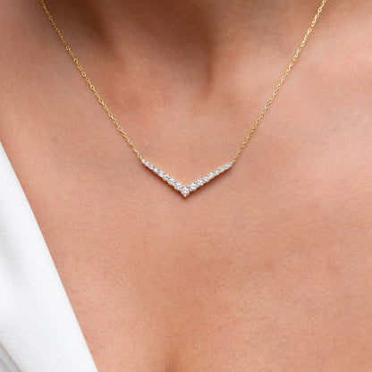 1 CT Diamond Chevron Necklace / 14k Gold Diamond V Necklace / Diamond Statement Necklace / Diamond Holiday Gift