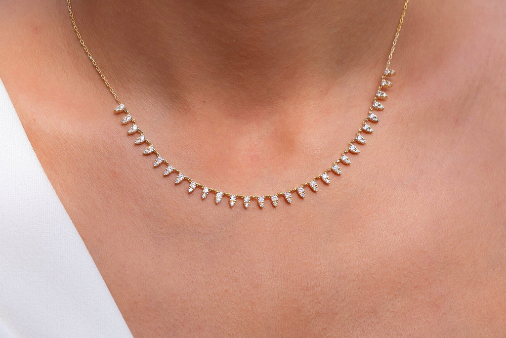 Diamond Segment Necklace / 14k Gold and Diamond Spike Choker Necklace / Statement Necklace / Minimalistic Station Necklace