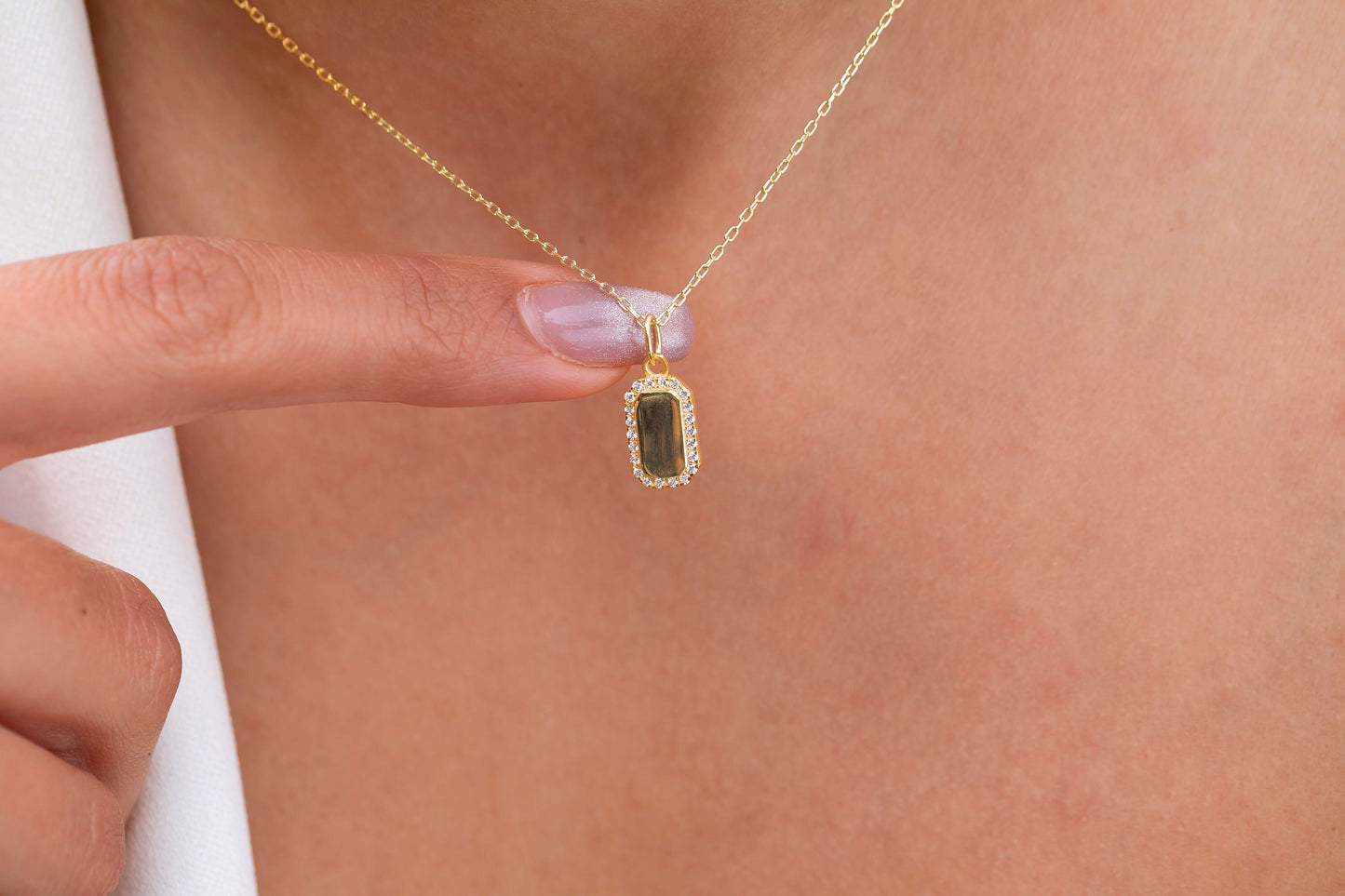 Diamond Initial Dog Tag Necklace / 14k Gold Diamond Dog Tag Necklace / Diamond Initial Necklace / Diamond Birthday Gift Idea