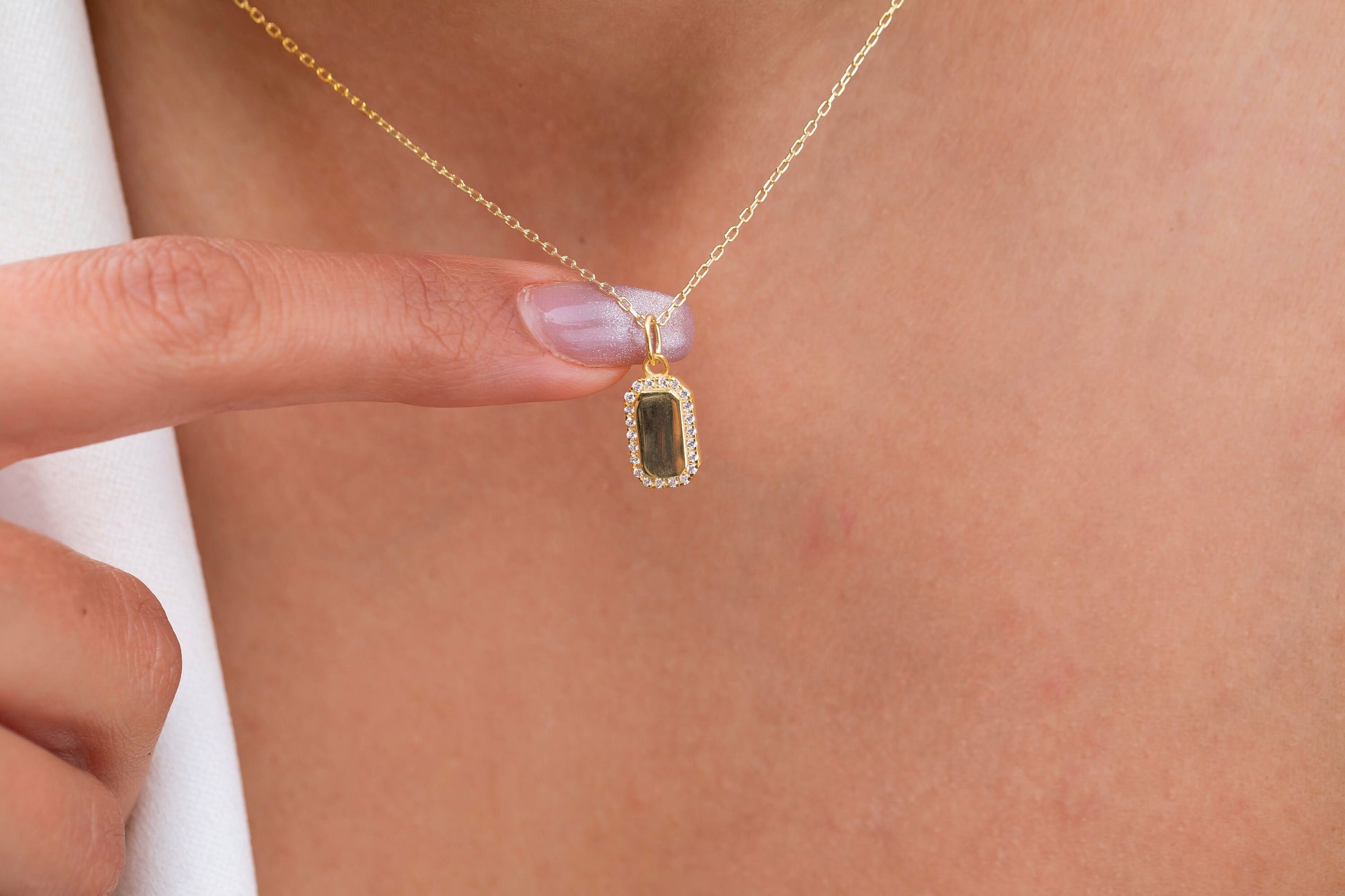 Diamond Initial Dog Tag Necklace / 14k Gold Diamond Dog Tag Necklace / Diamond Initial Necklace / Diamond Birthday Gift Idea