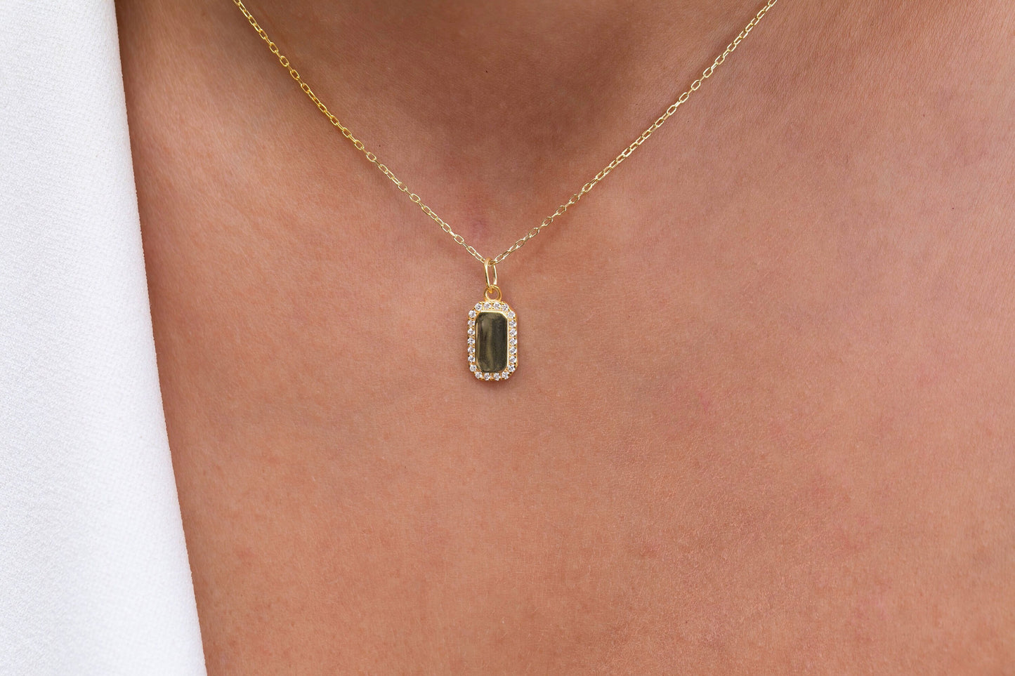 Diamond Initial Dog Tag Necklace / 14k Gold Diamond Dog Tag Necklace / Diamond Initial Necklace / Diamond Birthday Gift Idea