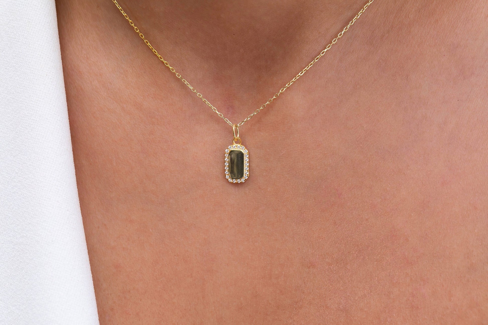 Diamond Initial Dog Tag Necklace / 14k Gold Diamond Dog Tag Necklace / Diamond Initial Necklace / Diamond Birthday Gift Idea