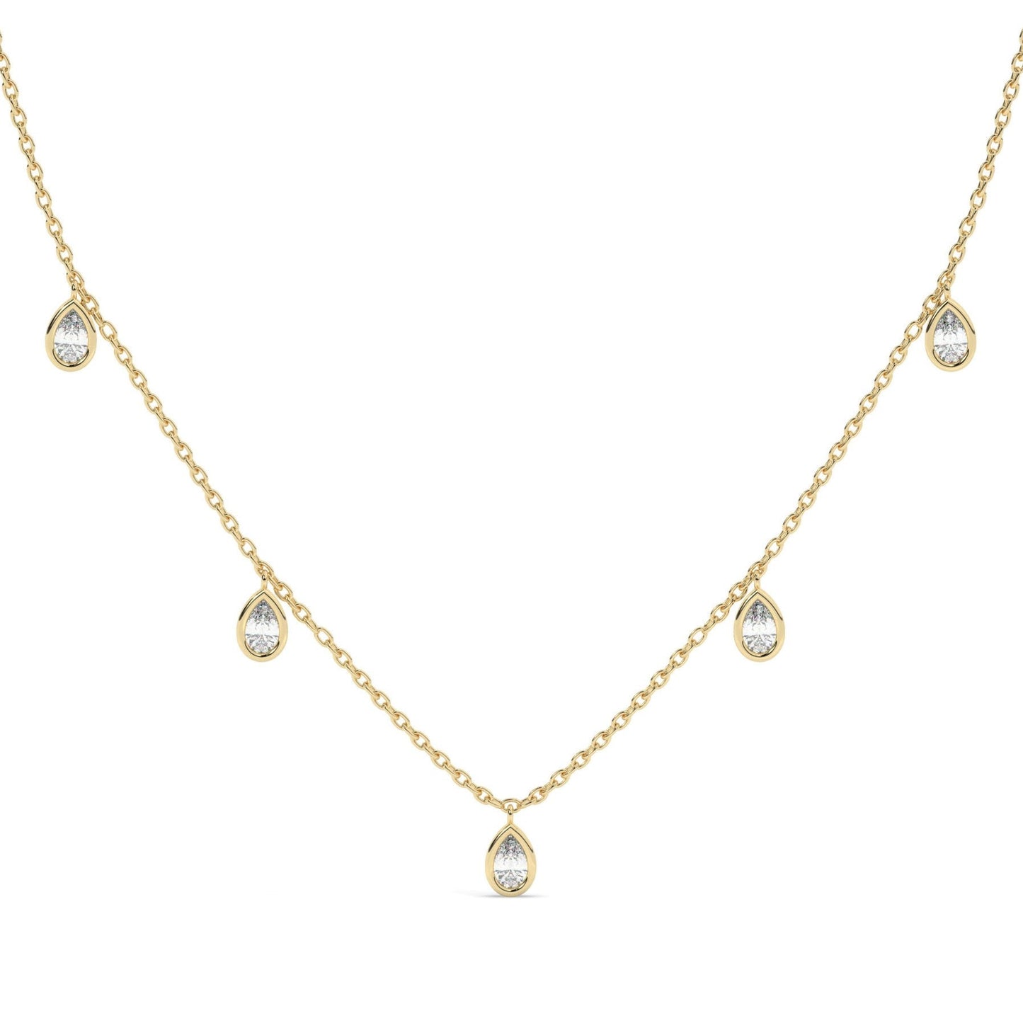 Diamond Tear Drop Station Necklace / 14k Gold Pear Shape Diamond Station Necklace / Dainty Charm Necklace / Minimalistic Station Necklace