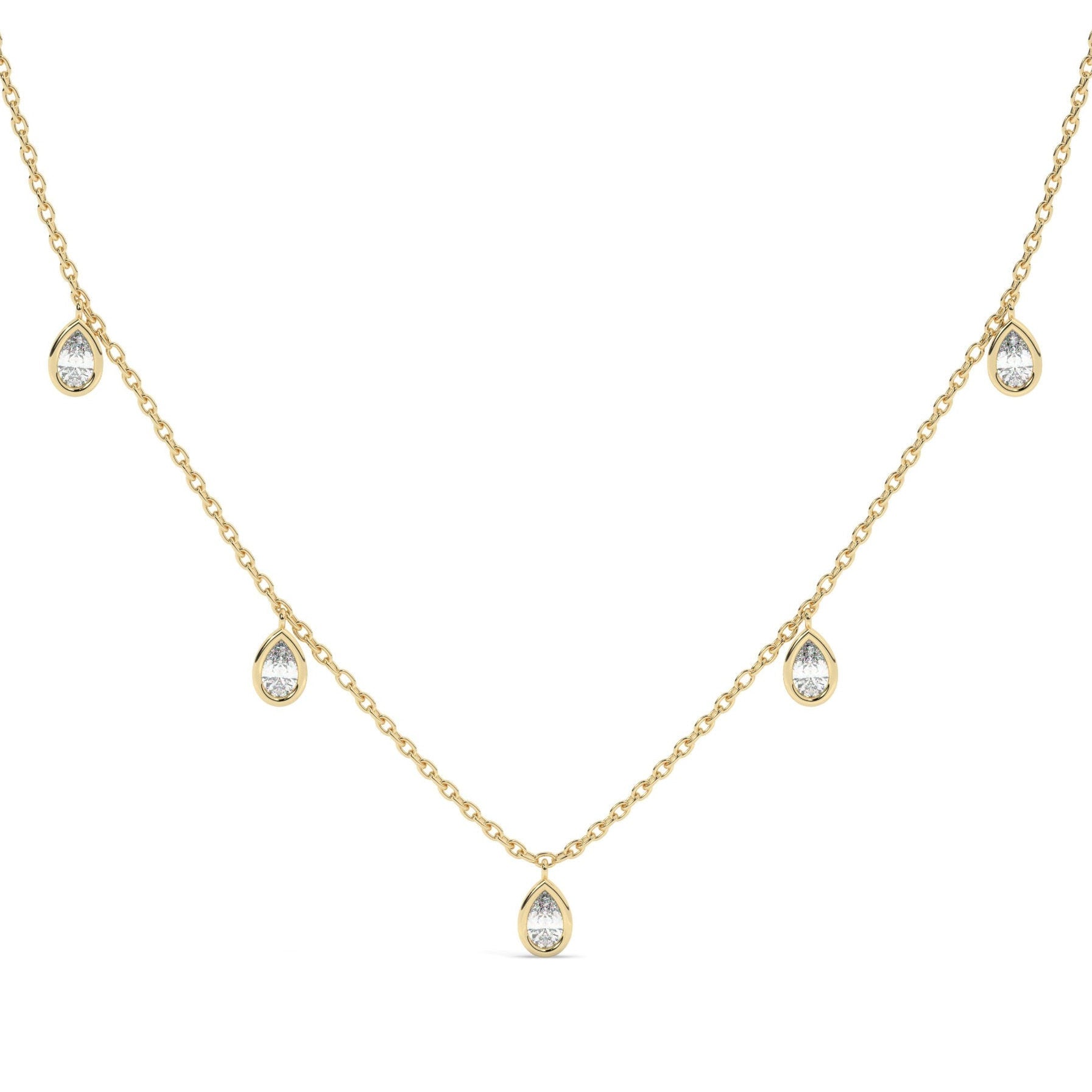 Diamond Tear Drop Station Necklace / 14k Gold Pear Shape Diamond Station Necklace / Dainty Charm Necklace / Minimalistic Station Necklace