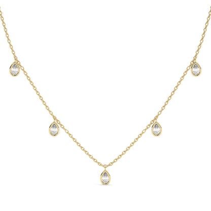 Diamond Tear Drop Station Necklace / 14k Gold Pear Shape Diamond Station Necklace / Dainty Charm Necklace / Minimalistic Station Necklace