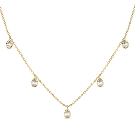 Diamond Tear Drop Station Necklace / 14k Gold Pear Shape Diamond Station Necklace / Dainty Charm Necklace / Minimalistic Station Necklace