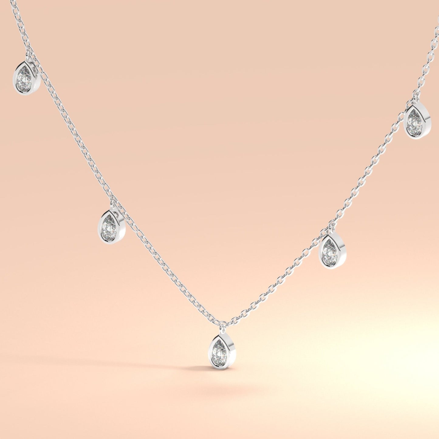 Diamond Tear Drop Station Necklace / 14k Gold Pear Shape Diamond Station Necklace / Dainty Charm Necklace / Minimalistic Station Necklace