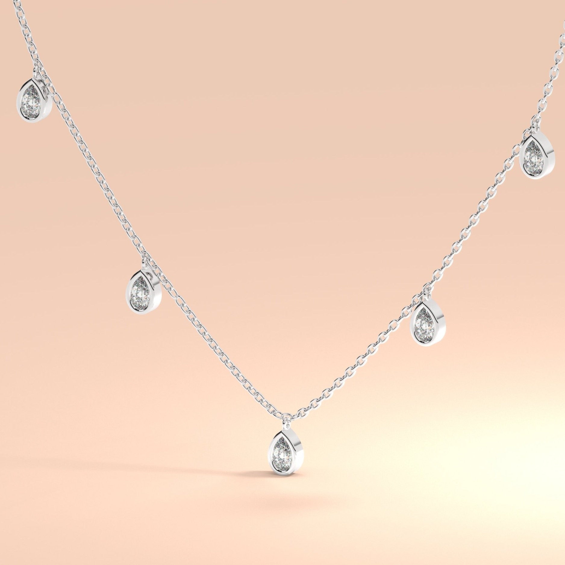 Diamond Tear Drop Station Necklace / 14k Gold Pear Shape Diamond Station Necklace / Dainty Charm Necklace / Minimalistic Station Necklace