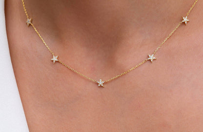 Diamond Star Station Necklace / 14k Gold Star Station Necklace / Dainty Charm Necklace / Minimalistic Station Necklace