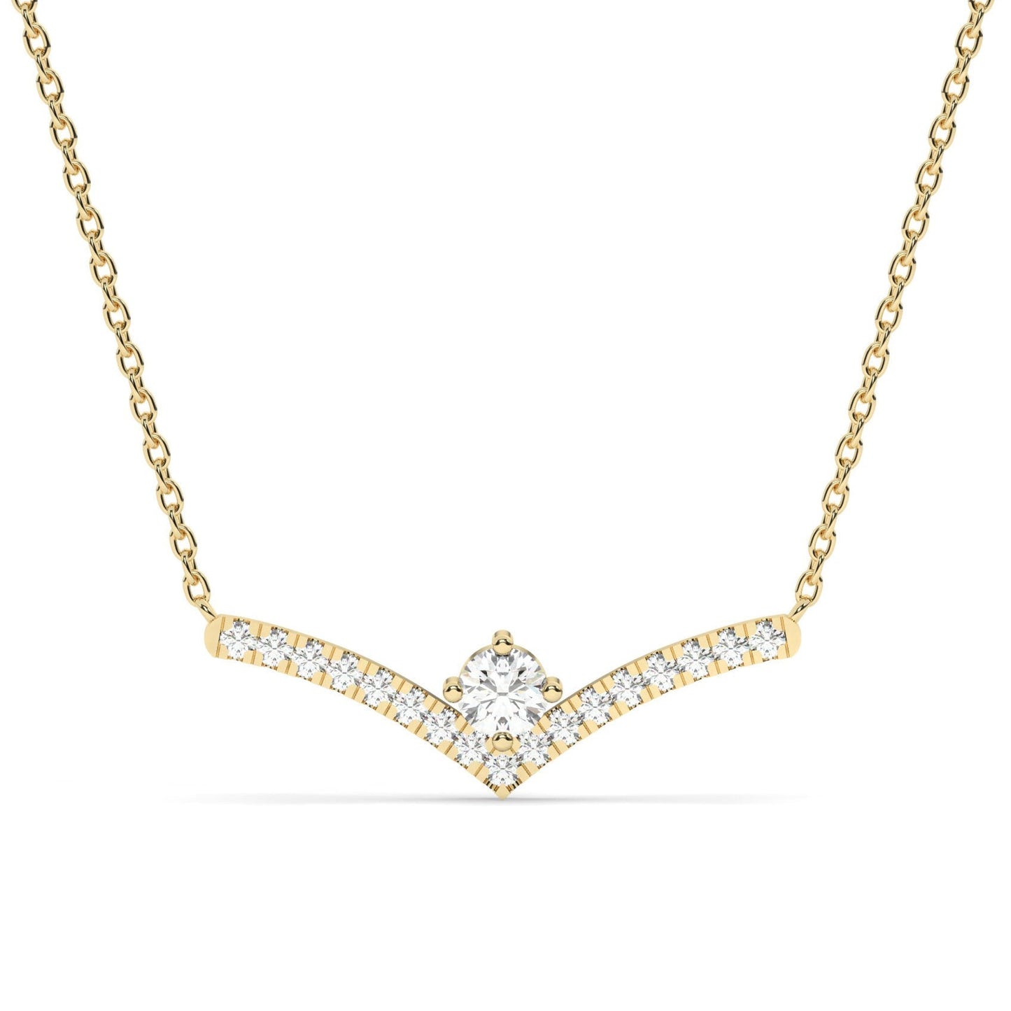 Solitaire Diamond Chevron Necklace / 14k Curved Bar Necklace / Diamond Statement Necklace / Gift for her / Dainty Diamond Necklace