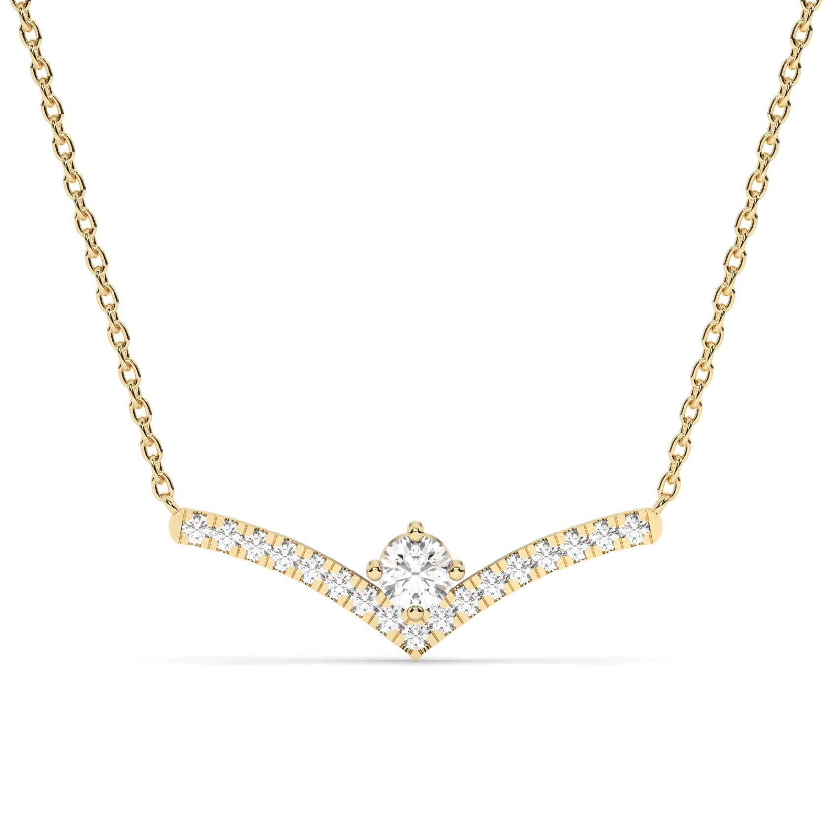 Solitaire Diamond Chevron Necklace / 14k Curved Bar Necklace / Diamond Statement Necklace / Gift for her / Dainty Diamond Necklace