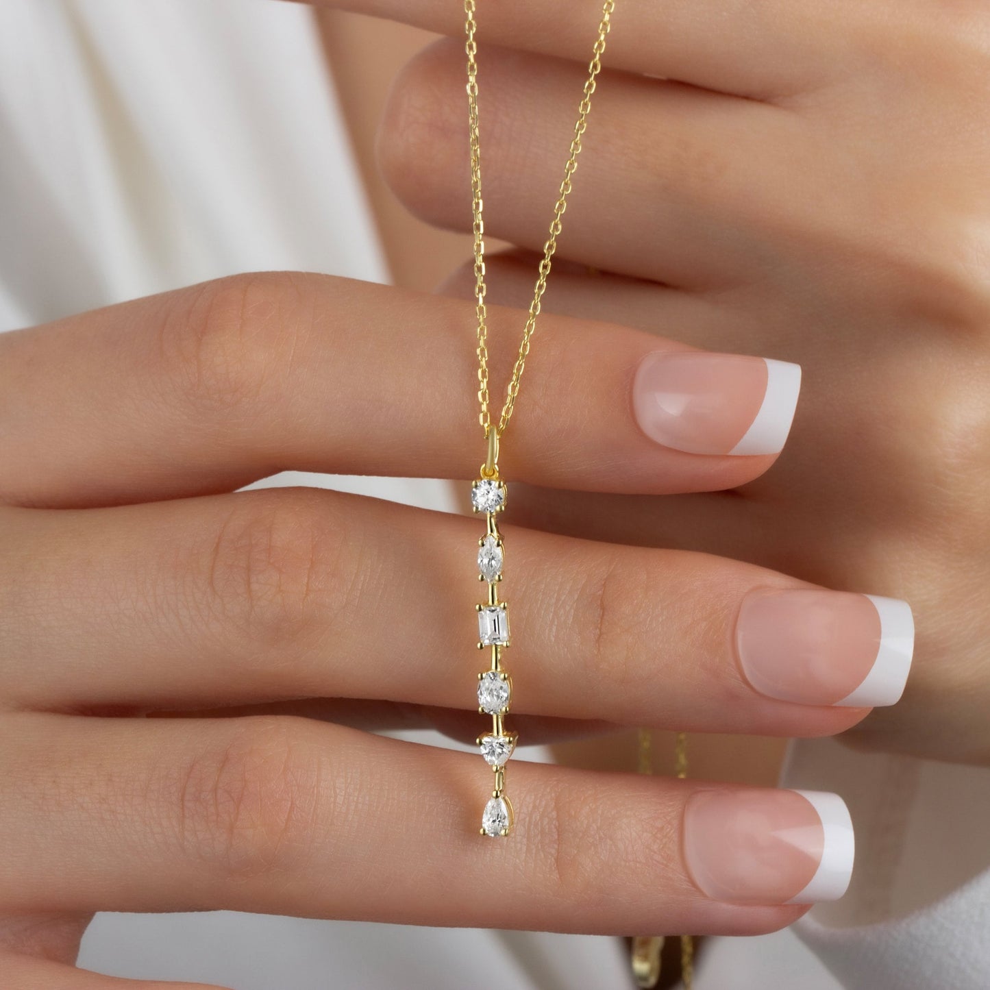 Fancy Cut Diamond Bar Necklace / 14k Gold and Diamond Bar Necklace / Diamond Statement Necklace / Gift for her / Dainty Diamond Necklace