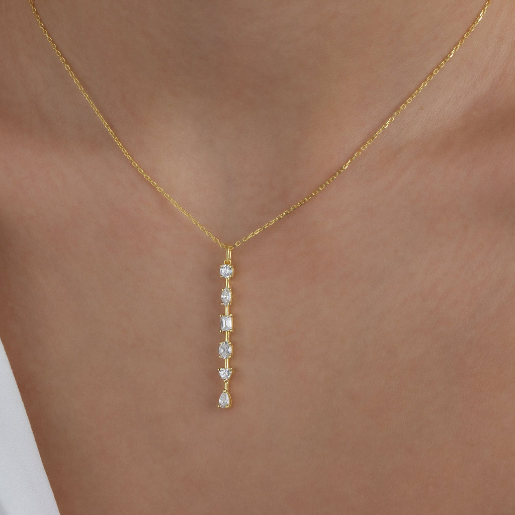 Fancy Cut Diamond Bar Necklace / 14k Gold and Diamond Bar Necklace / Diamond Statement Necklace / Gift for her / Dainty Diamond Necklace