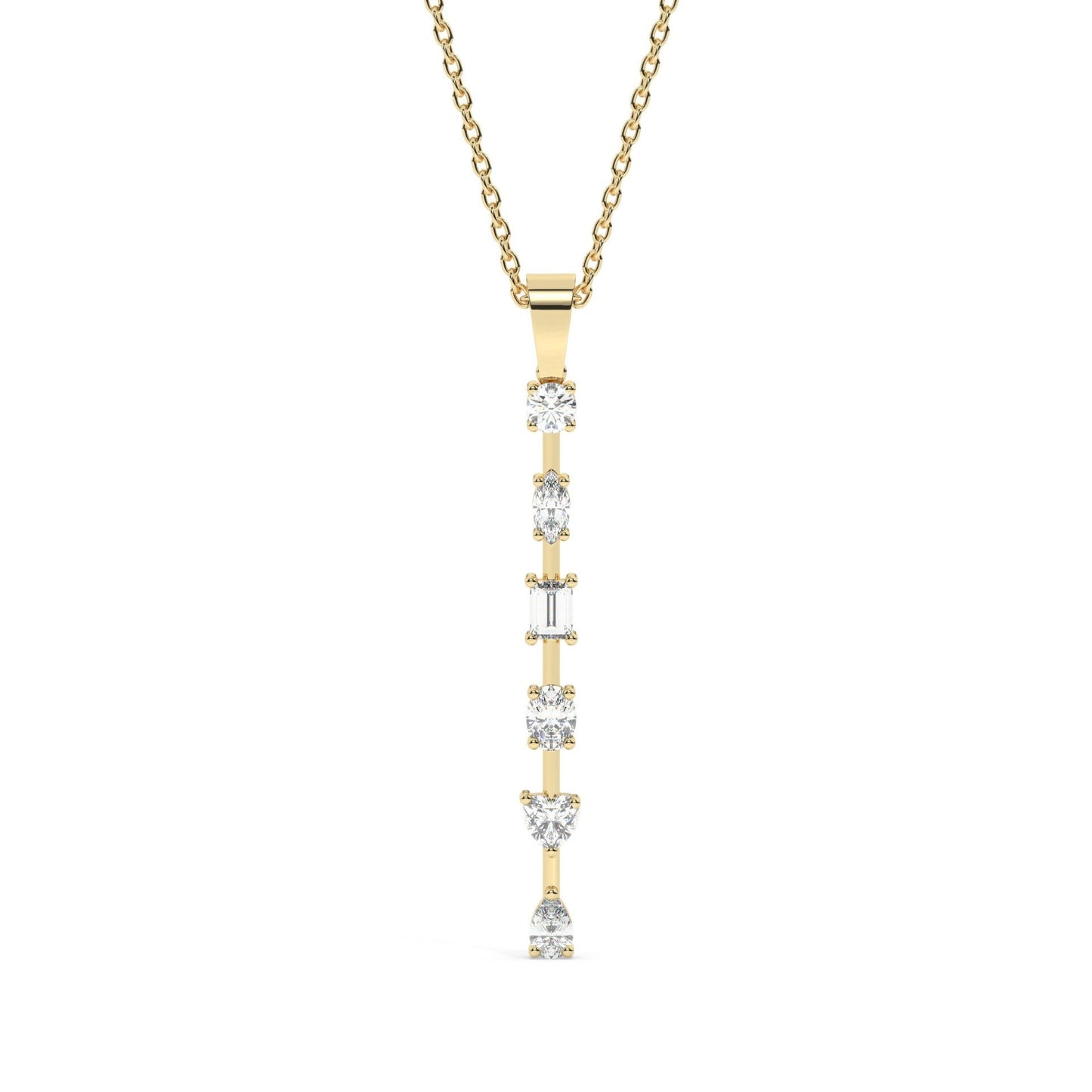 Fancy Cut Diamond Bar Necklace / 14k Gold and Diamond Bar Necklace / Diamond Statement Necklace / Gift for her / Dainty Diamond Necklace