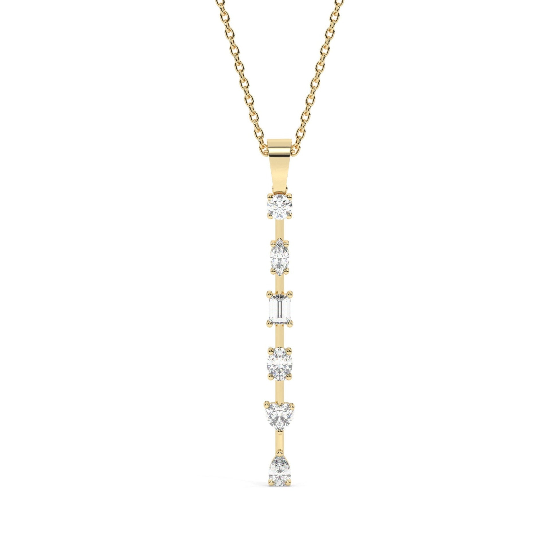 Fancy Cut Diamond Bar Necklace / 14k Gold and Diamond Bar Necklace / Diamond Statement Necklace / Gift for her / Dainty Diamond Necklace