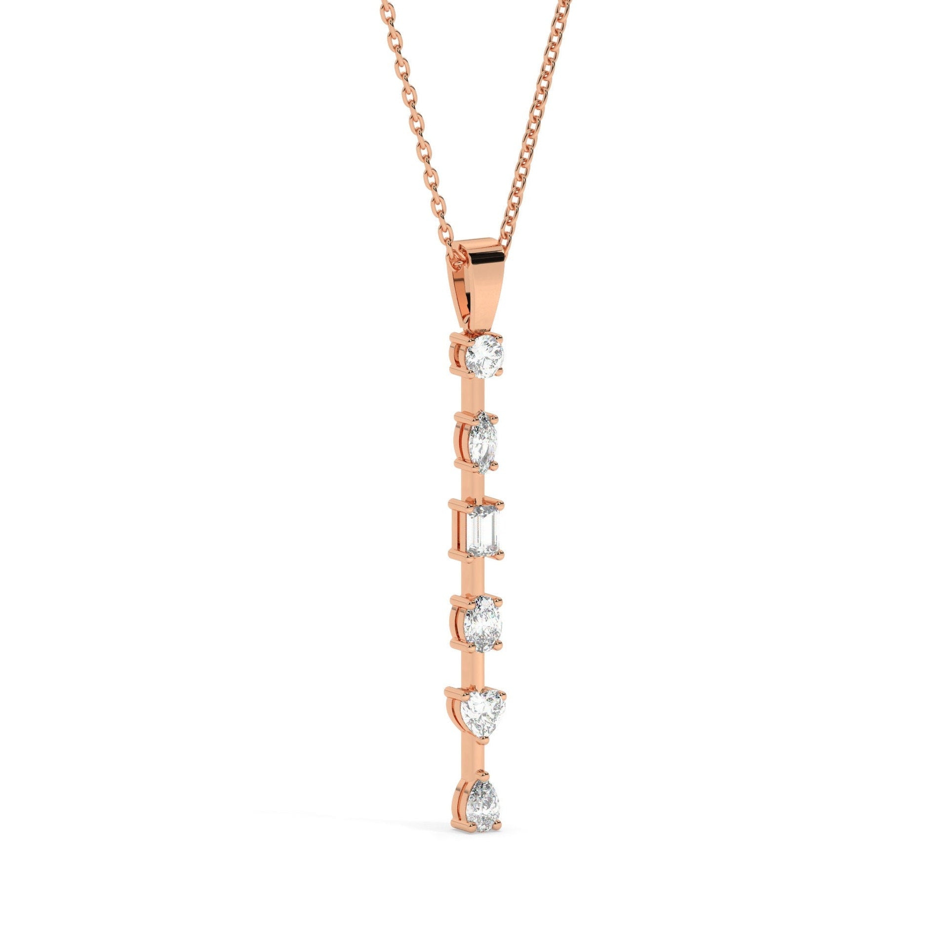 Fancy Cut Diamond Bar Necklace / 14k Gold and Diamond Bar Necklace / Diamond Statement Necklace / Gift for her / Dainty Diamond Necklace