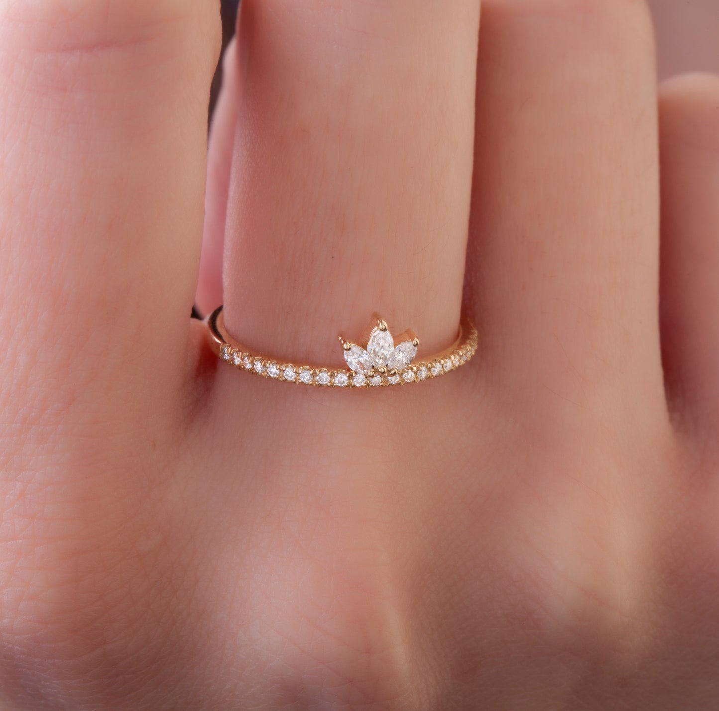 Lotus Marquise and Round Diamond Wedding Ring
