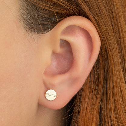 Diamond Bar Disc Stud Earrings