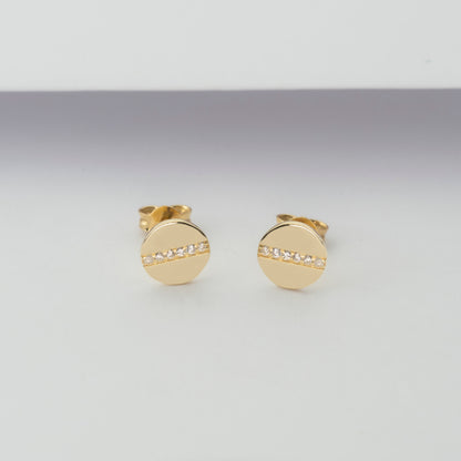 Diamond Bar Disc Stud Earrings
