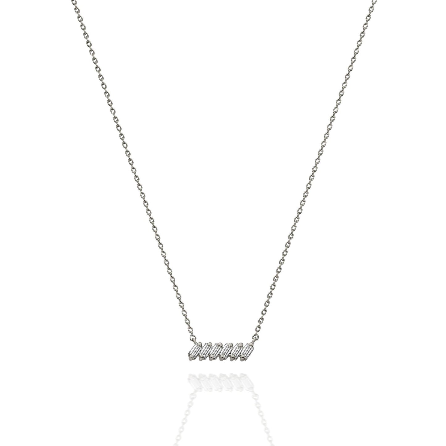 Tilted Diamond Baguette Bar Necklace