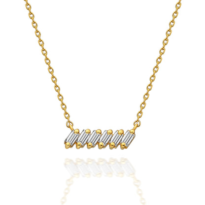 Tilted Diamond Baguette Bar Necklace