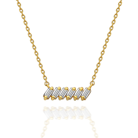 Tilted Diamond Baguette Bar Necklace