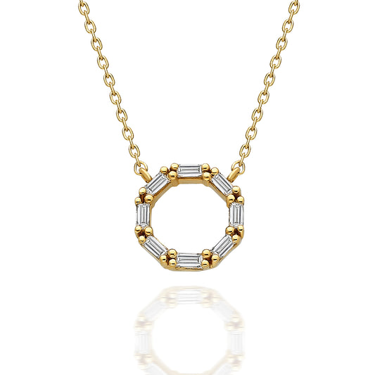 Diamond Baguette Halo Necklace