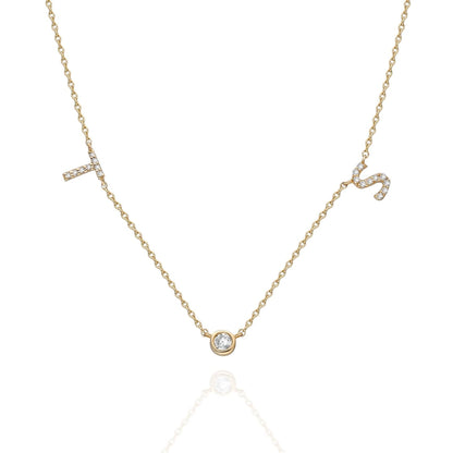 Diamond Double Initial Necklace with Solitaire Bezel Diamond