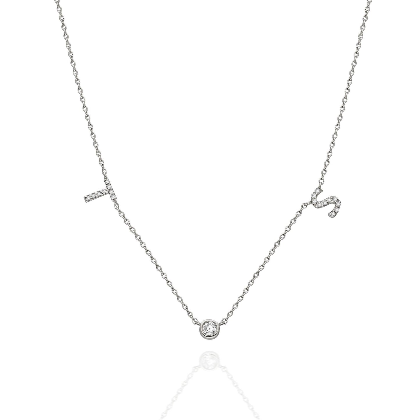 Diamond Double Initial Necklace with Solitaire Bezel Diamond