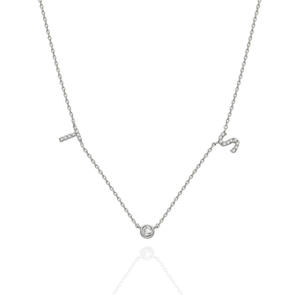 Diamond Double Initial Necklace with Solitaire Bezel Diamond