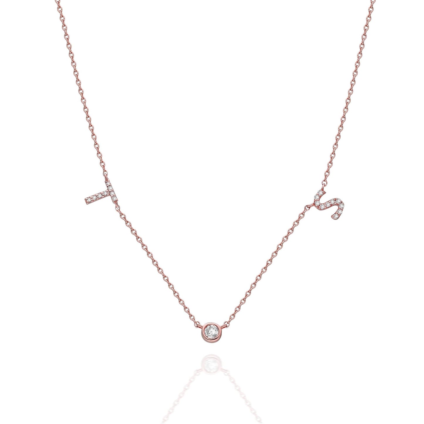 Diamond Double Initial Necklace with Solitaire Bezel Diamond