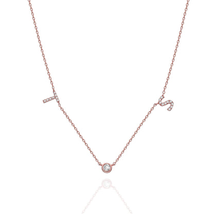 Diamond Double Initial Necklace with Solitaire Bezel Diamond