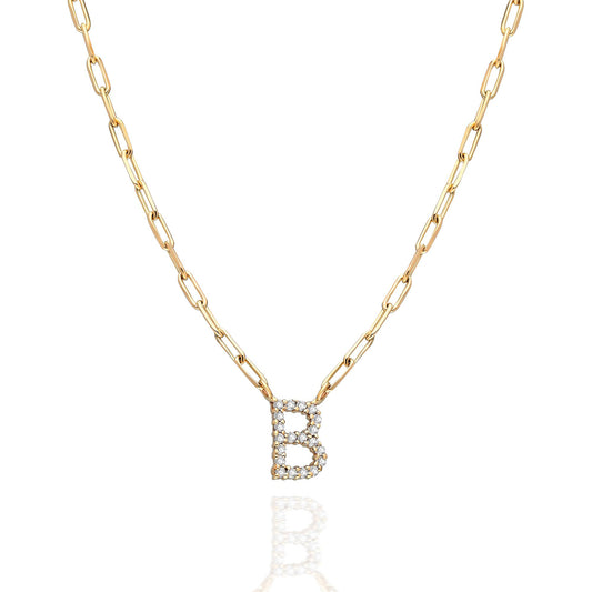 Diamond Initial Necklace with paperclip chain