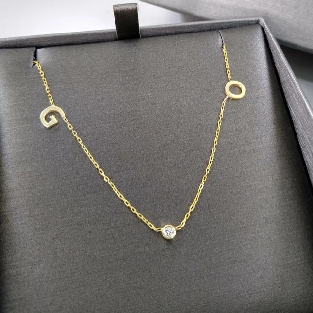 Bezel Diamond Initial Necklace